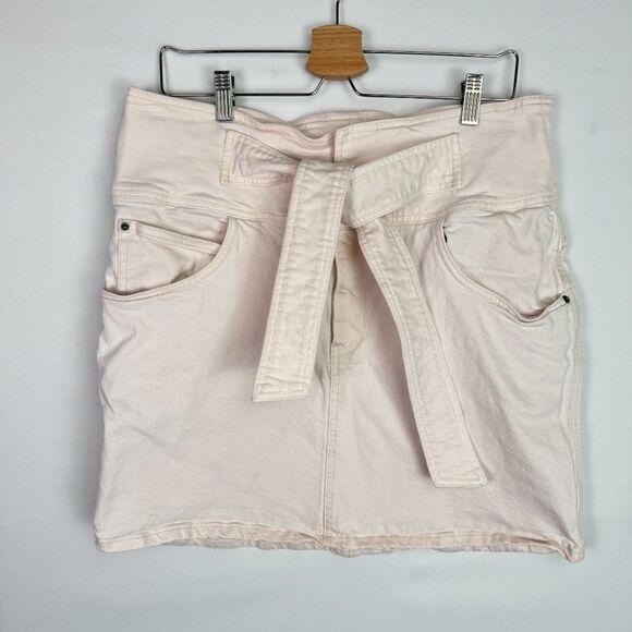 Rebecca Minkoff Callie Denim Tie Waist Mini Skirt Pale Light Pink XXL - Picture 2 of 7